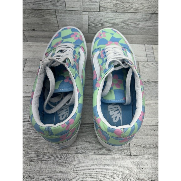 Vans‎ Old Skool Stacked Platform Shoes Womens 8 Men 6.5 Checkerboard Floral Blue - Picture 7 of 11